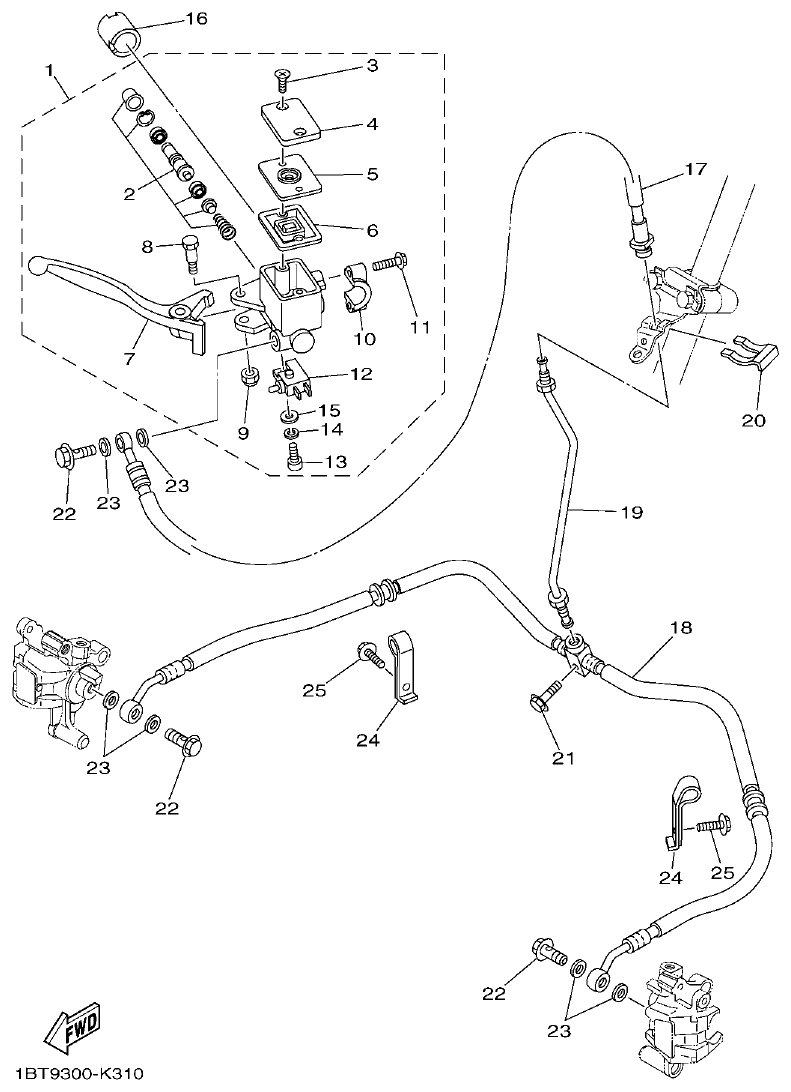 Yamaha 250RAP FRONT MASTER CYLINDER parts diagram